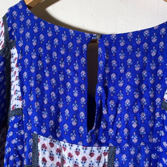 American eagle patchwork flow boho blue red white tunic dress shirt SZ L Viscose - Picture 7 of 9